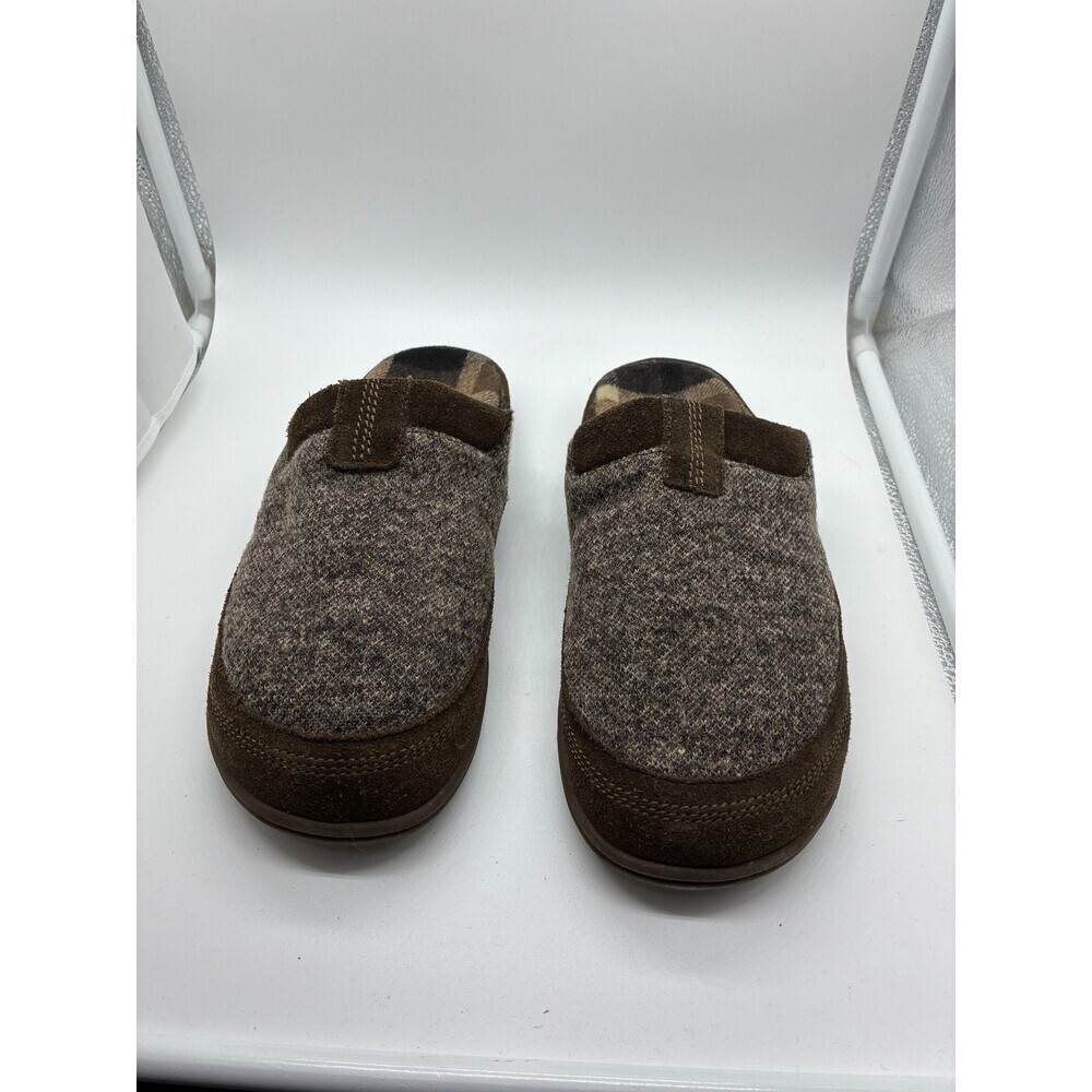 Acorn Men's Clog Slippers Brown Wool Tweed Plaid Lined Size M 10